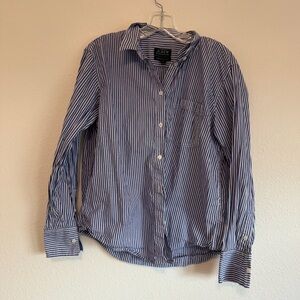 J. Crew Navy and White Striped Button Down Shirt